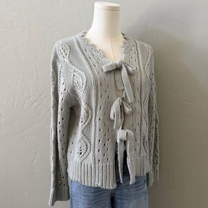 Listicle Coquette Tie Front Knit Cardigan Aqua Mint Size S NWT